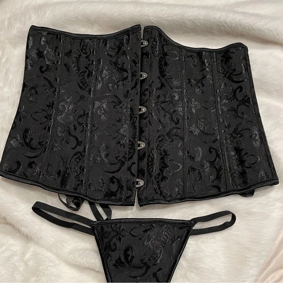 Black Satin Underbust Corset Size Large - Picture 2 of 5